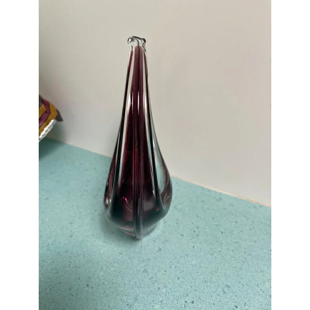Art Glass Basket Vintage Handblown MCM Purple Collection